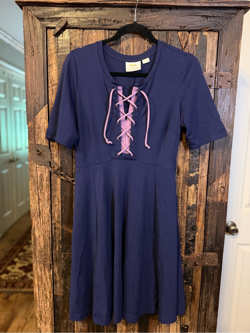 Anthropologie Maeve S Navy Lace Up Corset Fit & Flare Dress Renaissance